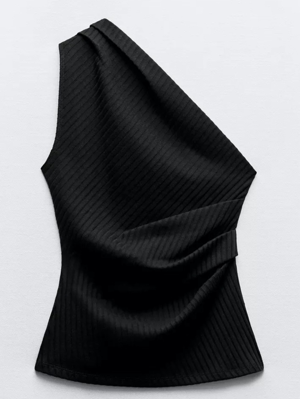 Zara Asymmetric One-Shoulder Draped Ribbed Top - NWT